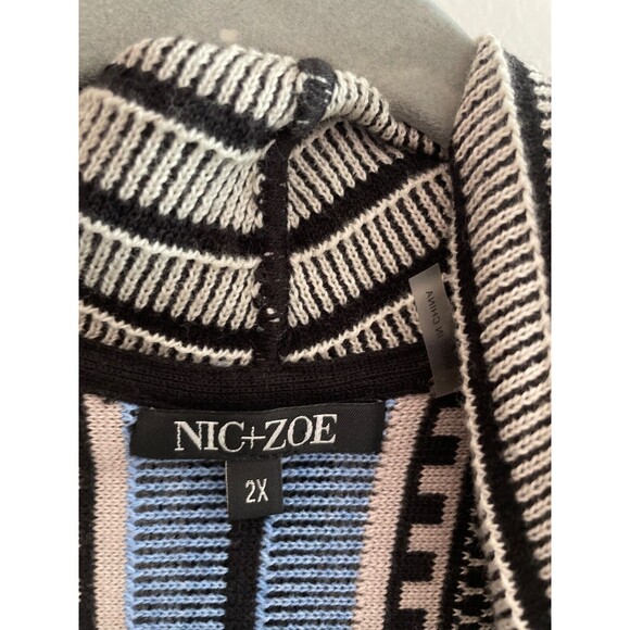 Nic+Zoe Women’s size 2X Striped Fringe Long Cardigan  Sweater Boho Lagenlook - Picture 5 of 8